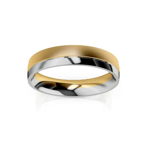 Two-tone ring with a gold brushed top and a polished silver band, shown on a white background.